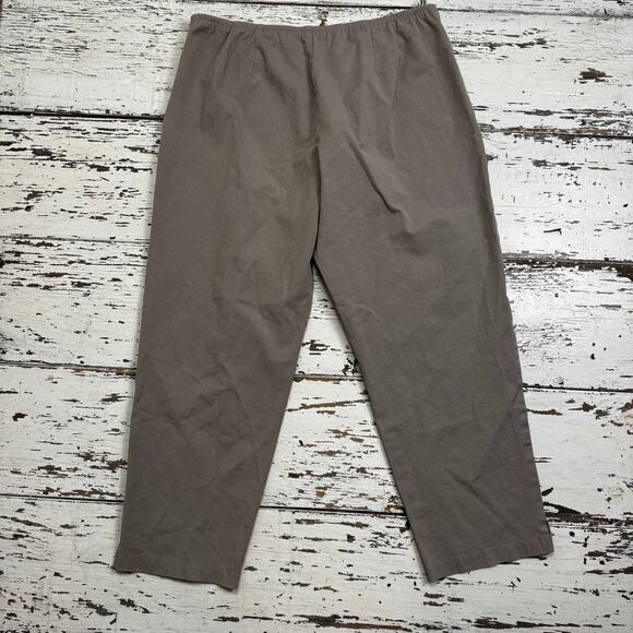 Eileen Fisher Organic Cotton Flat Front Pants Size Large Tapered Leg Brown Tan - Picture 9 of 12